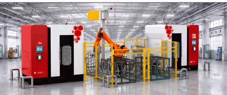 Robotic automated fettling cell with safety fencing
