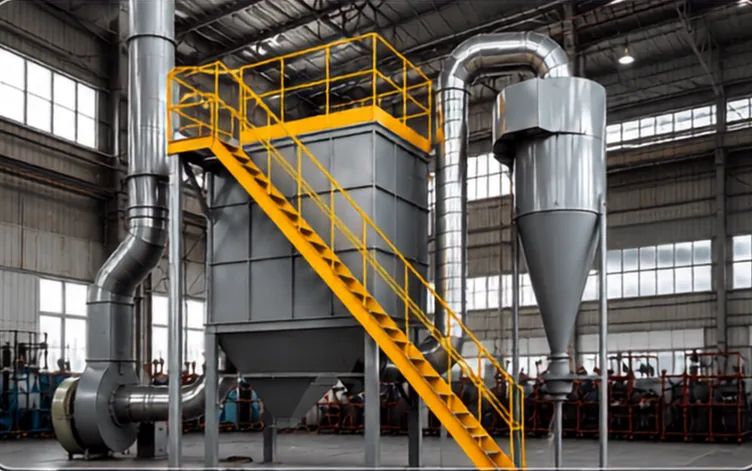 Industrial dust collector with cyclone and access staircase